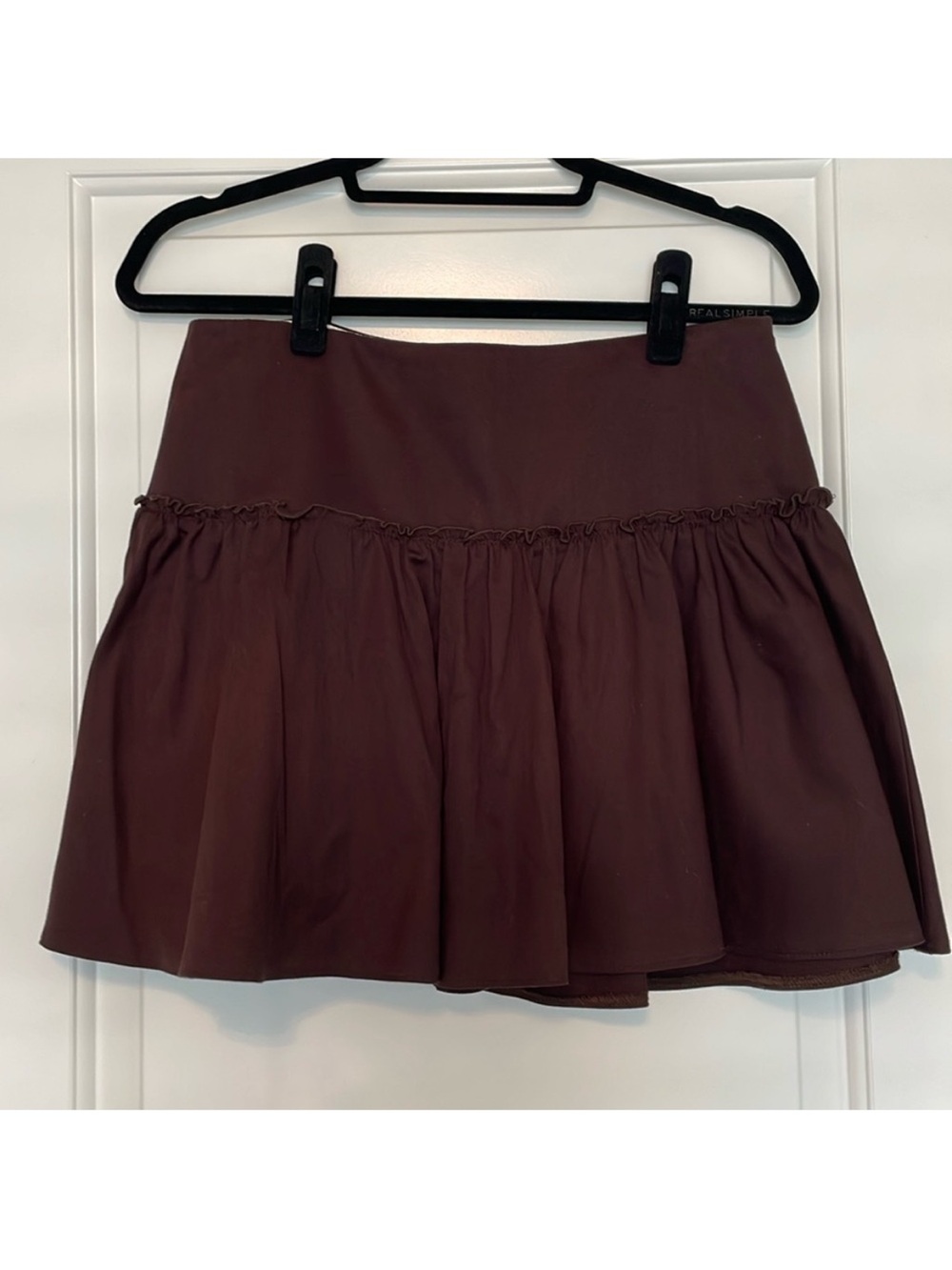 Reformation Deep Brown Gathered Skater Mini Skirt